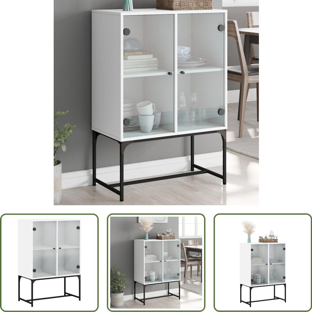 The Living Store Beistellschrank mit Glastüren Weiß 69x37x100 cm