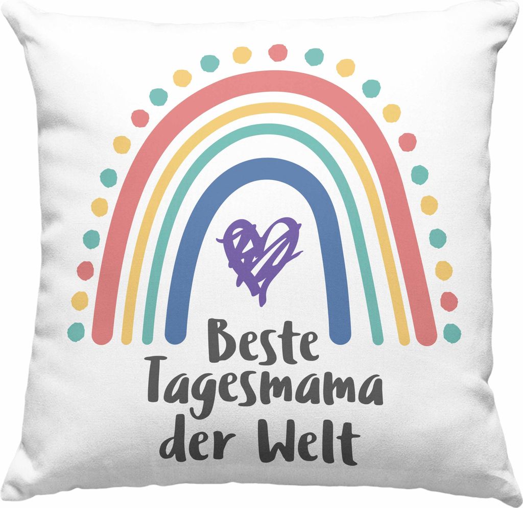 Trendation - Beste Tagesmama Geschenk Deko-Kissen mit Füllung 40x40 Tagesmutter Aufpasserin Erzieherin Geschenkidee mit Herz (Grün)