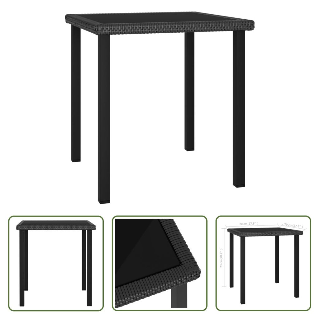 The Living Store Garten-Esstisch Schwarz 70x70x73 cm Poly Rattan