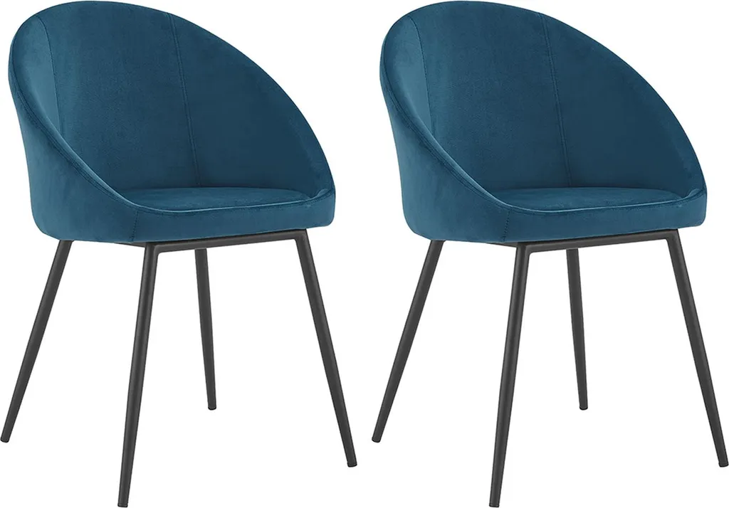 Chaise de salle à manger vintage lot de 2 DIANE velours bleu pieds noirs