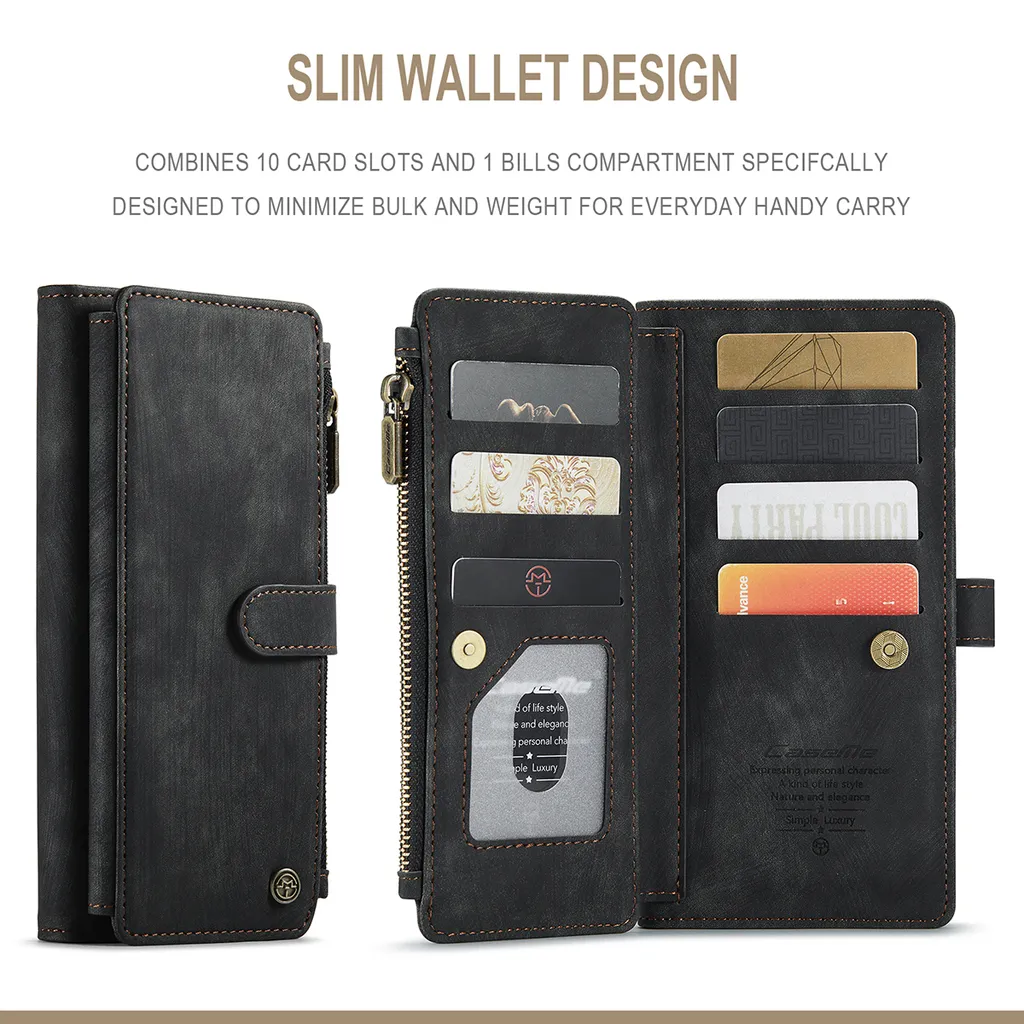 Custodia Samsung Note 10 Plus Wallet in Finto Cuoio Nero con Cerniera - 2