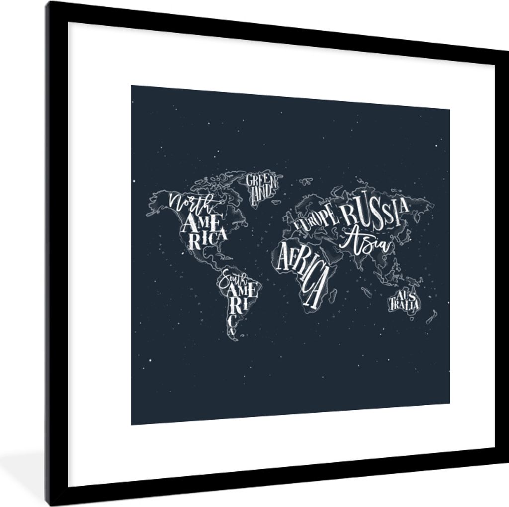 MuchoWow® MuchoWow® Gerahmtes Poster Weltkarte - Schwarz - Produktbild 