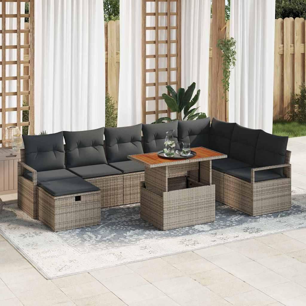 Maison Exclusive - Garten-Sofa-Set 9 pcs Grau Poly-Rattan