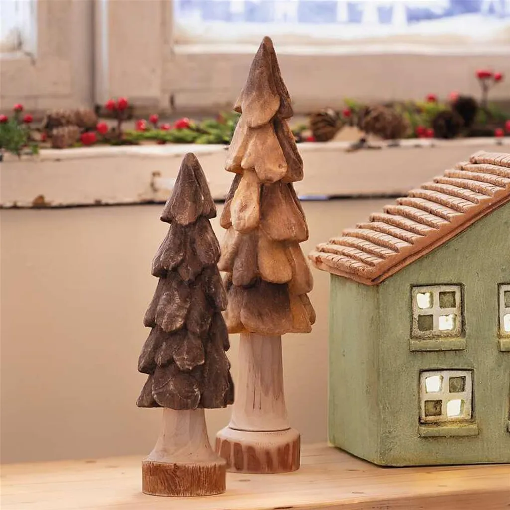 2 Figurines Sapin de Noël Natural 24 et 31 cm en bois véritable
