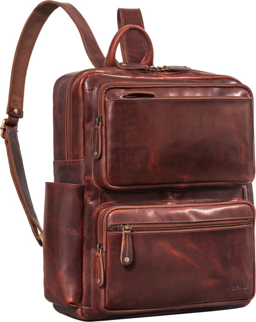 ROYALZ 'Rockford' XL Rucksack Leder Herren Damen Echtleder Laptoptasche 14 - 15,6 Zoll Notebook DIN A4 Business Lederrucksack Arbeitsrucksack Tages...