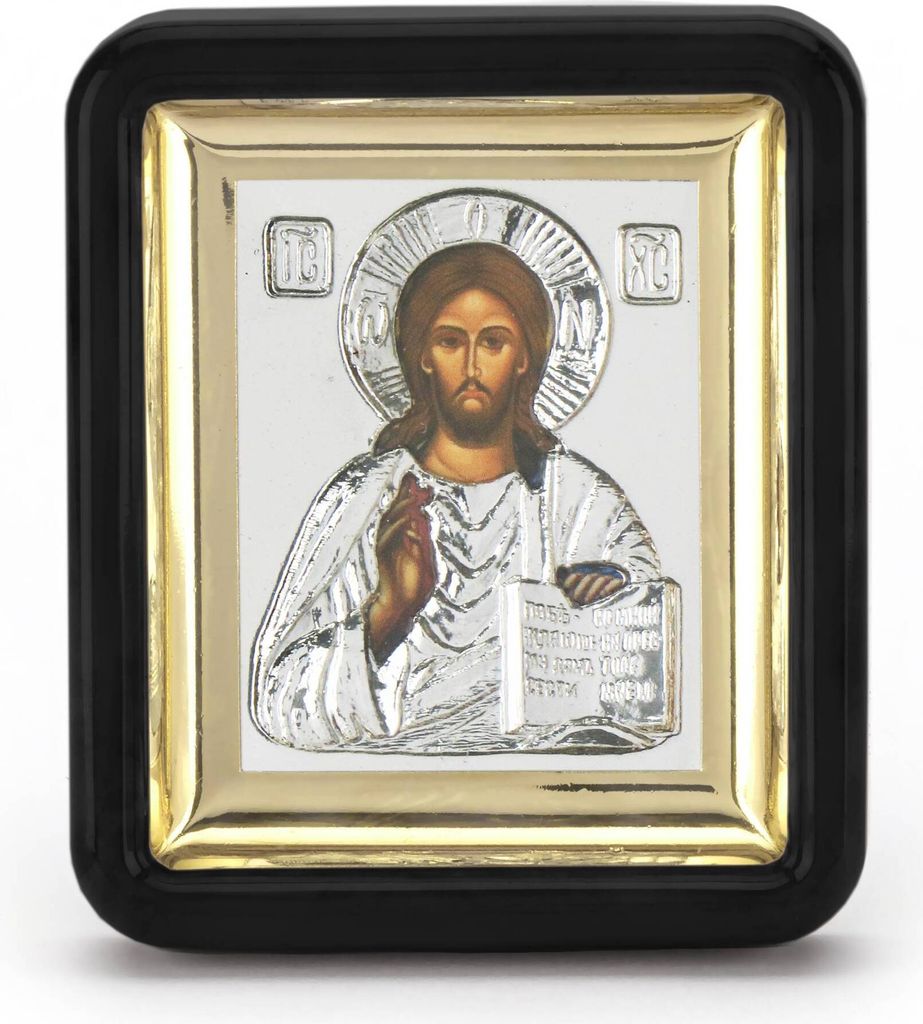 Jesus Christus Ikone in schwarzen Rahmen mit Glass 7x6cm Produktbild 