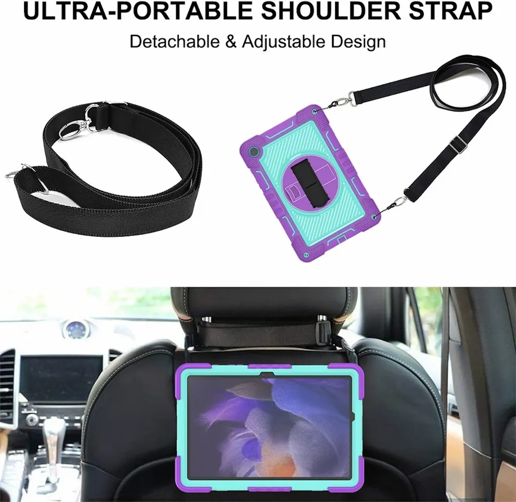 Per Samsung Galaxy Tab A9 Plus stand-up ibrido all'aperto viola / blu 360 gradi con cinghia di tenuta custodia tablet - 8