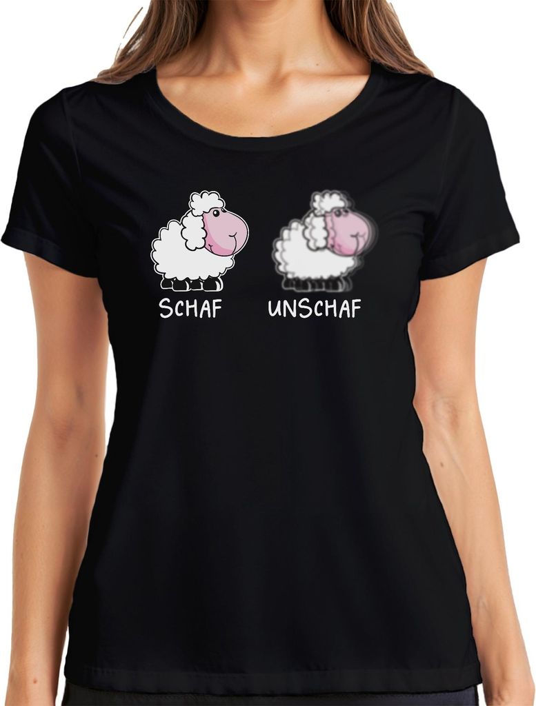 SCHAF UNSCHAF Fotografie Geschenkidee lustiger Fotograf Schafwitz Damen T-Shirt, Schwarz, M