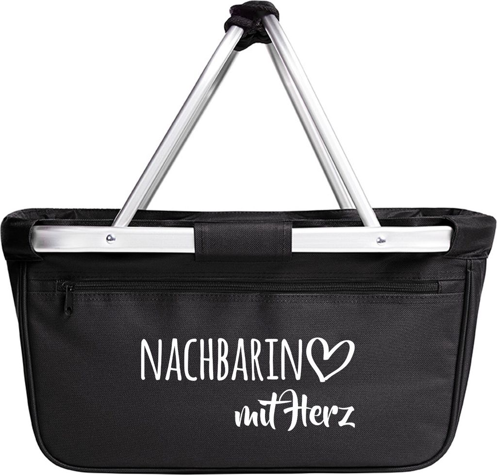 Huuraa Einkaufskorb Nachbarin mit Herz 20 Liter Black faltbarer Tragekorb Geschenkidee