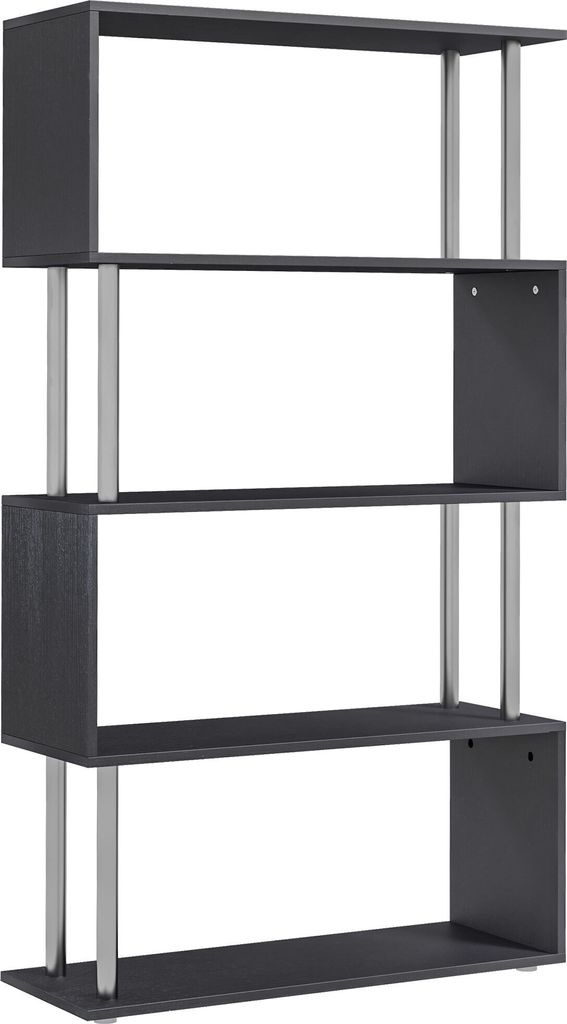 HOMCOM S-förmiges Bücherregal, 4-stöckiges Bücherregal, Möbelregal für Wohnzimmer, Büro, Arbeitszimmer, 80 x 30 x 145 cm, Schwarz