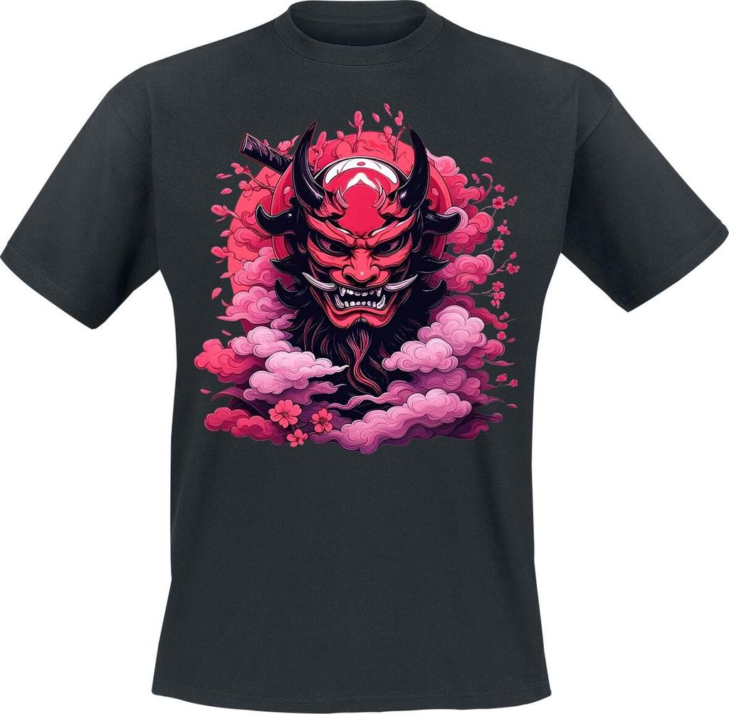 Funshirt T-Shirt Herren Oni Mask schwarz XXL