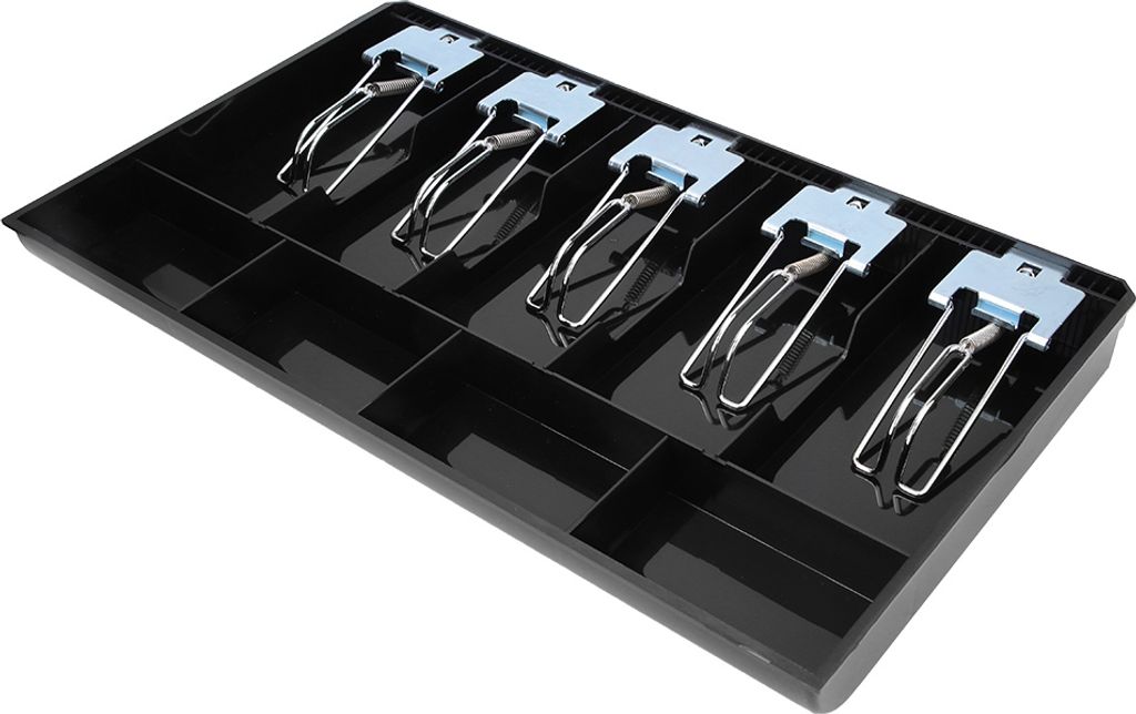 ABS Material Tray with Metal Clip Cash Drawer Register Insert Tray Currency Storage Box(Black)