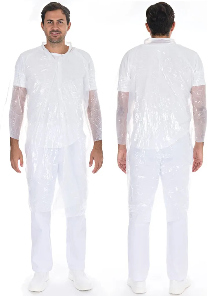 Blouse visiteur légère 120 x 150 cm étanche en PE blanc à boutons-pression
