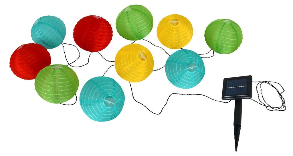 10er Textil-/Solarlichterkette bunt L: 225cm - 225 cm lang, Produktbild 