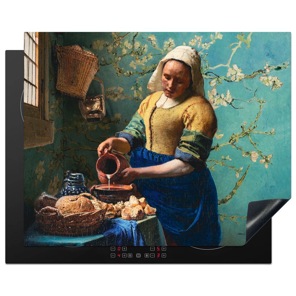 KitchenYeah Herdabdeckplatte Milchmädchen - Mandelblüte - Van Gogh - Vermeer - Gemälde - Alte Meister , 65x52cm, Küche Deko, Glaskeramikkochf...