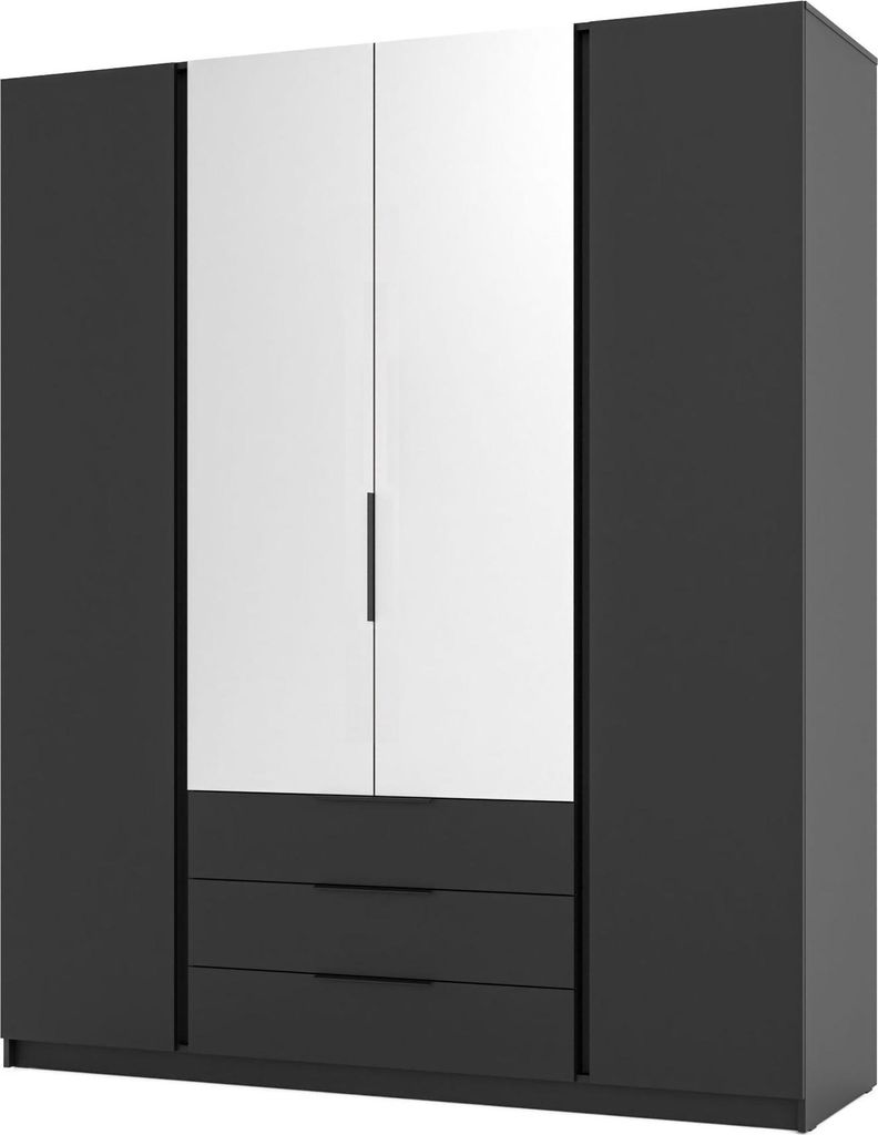 Masseno Drehtürenschrank CAGLIARI 200/239/61,9 cm 4-türig Schlafzimmer Schrank Kleiderschrank mit Spiegel Schwarz