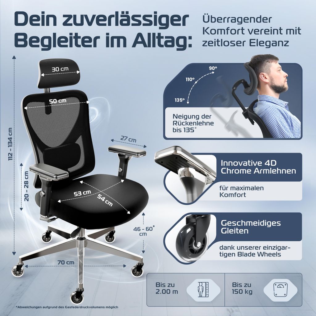 CLOUVOU CleverSeat Bürostuhl Ergonomisch Schreibtischstuhl Produktbild 