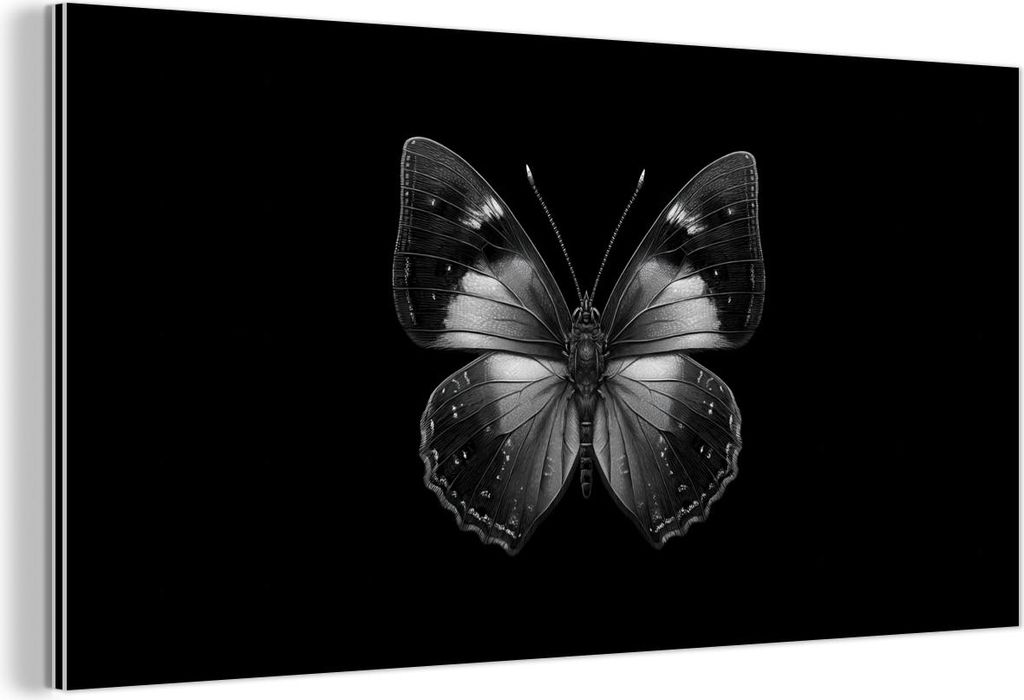 MuchoWow Wanddekoration Metall Metallbild Wandkunst 40x20 cm Schmetterling - Grau - Geheimnisvoll MuchoWow Aluminium Gemälde - Bild - Aluminium