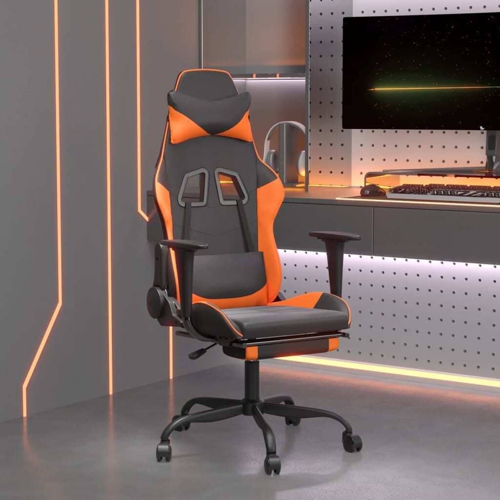 2024 Moderne Bürostühle Gaming-Stuhl mit Fußstütze Schwarz und Orange Kunstleder 387175
