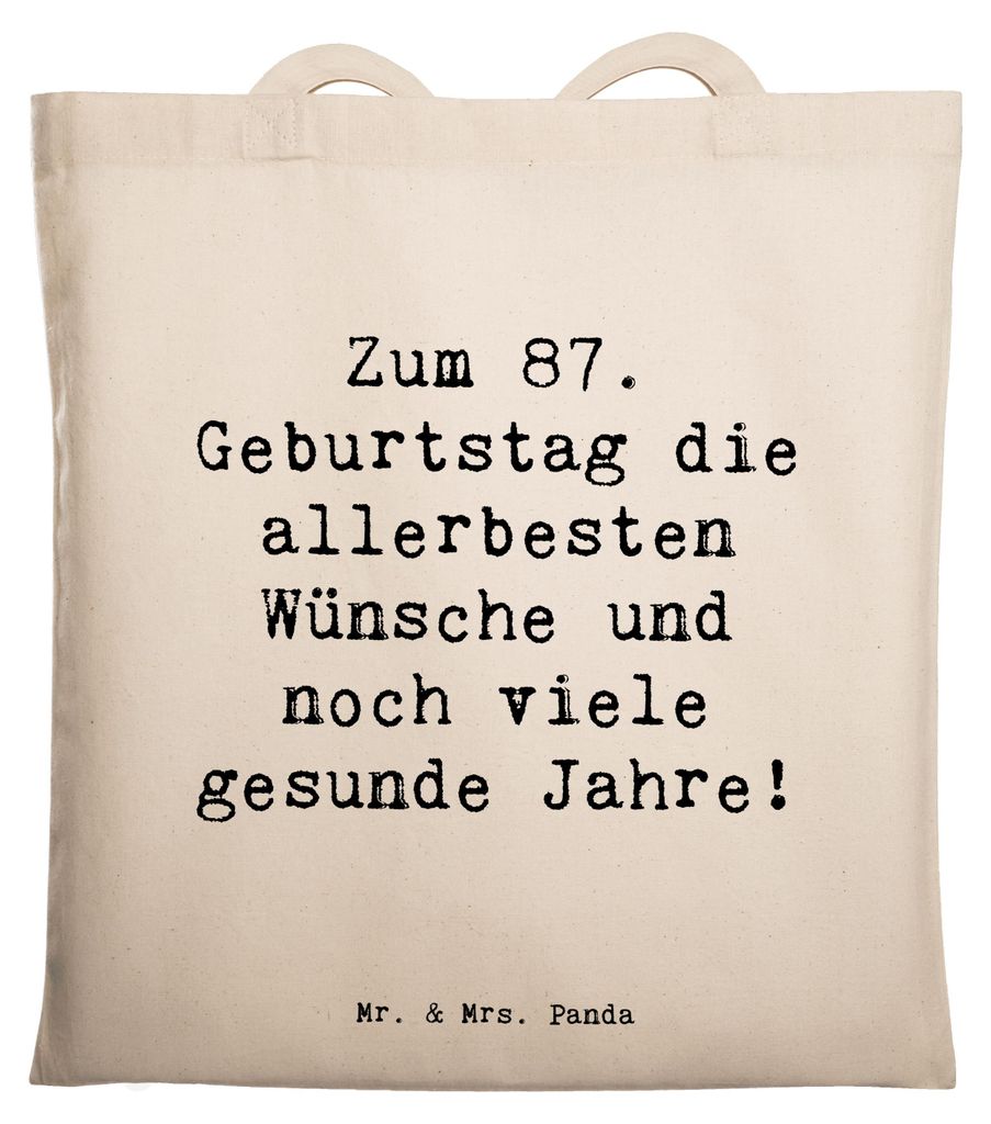 Mr. & Mrs. Panda Jutebeutel Spruch 87. Geburtstag - Transparent - Geschenk, besondere Geschenke 87 Jahre, Happy Birthday, Tasche, Laptoptasche, her...