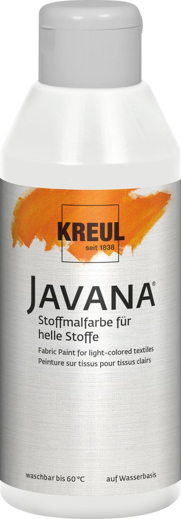 KREUL 91311 - Javana Stoffmalfarbe für helle Stoffe, 250 ml Glas in weiß, geschmeidige Farbe auf Wasserbasis mit cremigem Charakter, dringt faser...