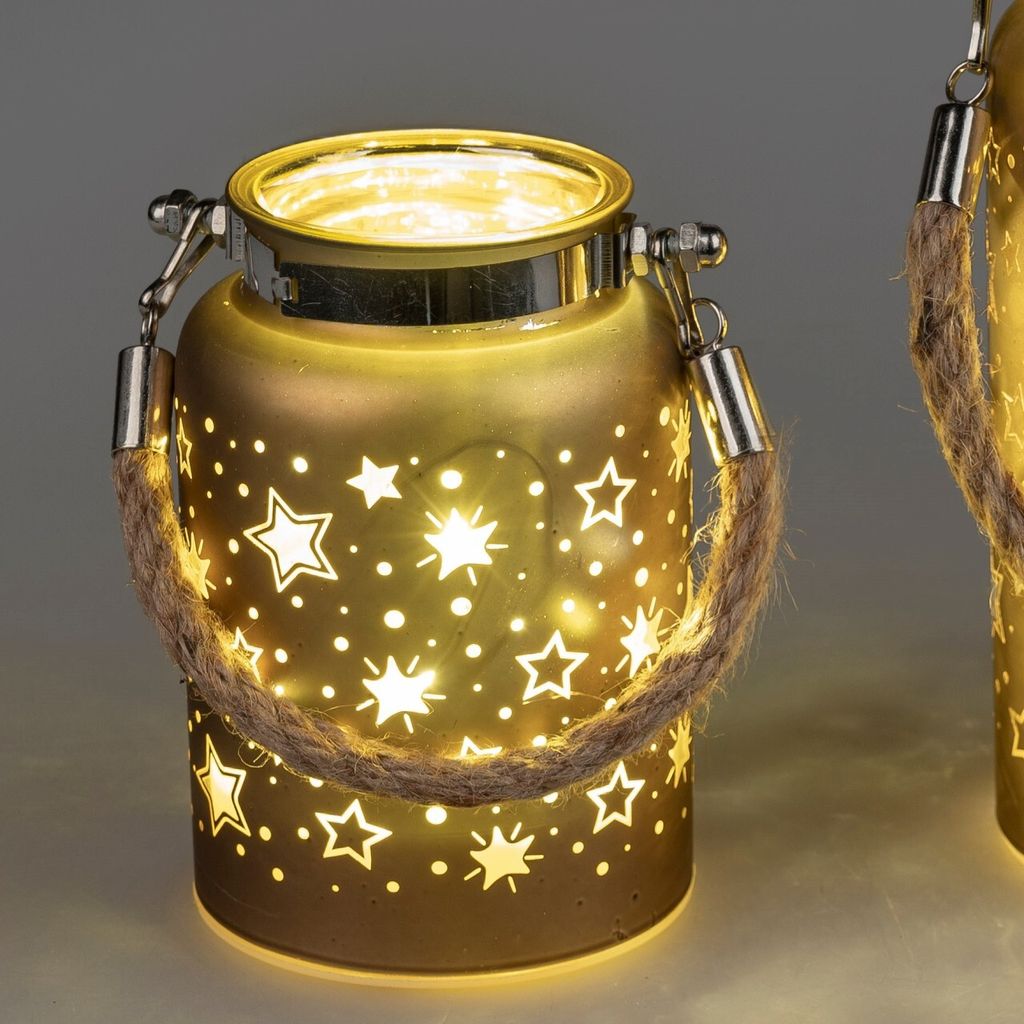 LED Deko Laterne CHOCOLATE STARS H. 12cm braun gold Formano W23