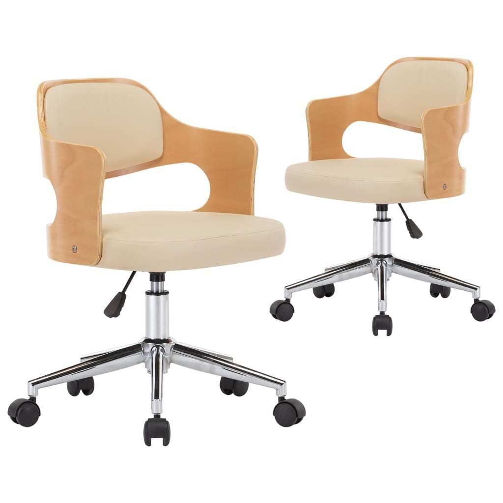 vidaXL Esszimmerstühle 2 Stk. Drehbar Creme Bugholz und Kunstleder