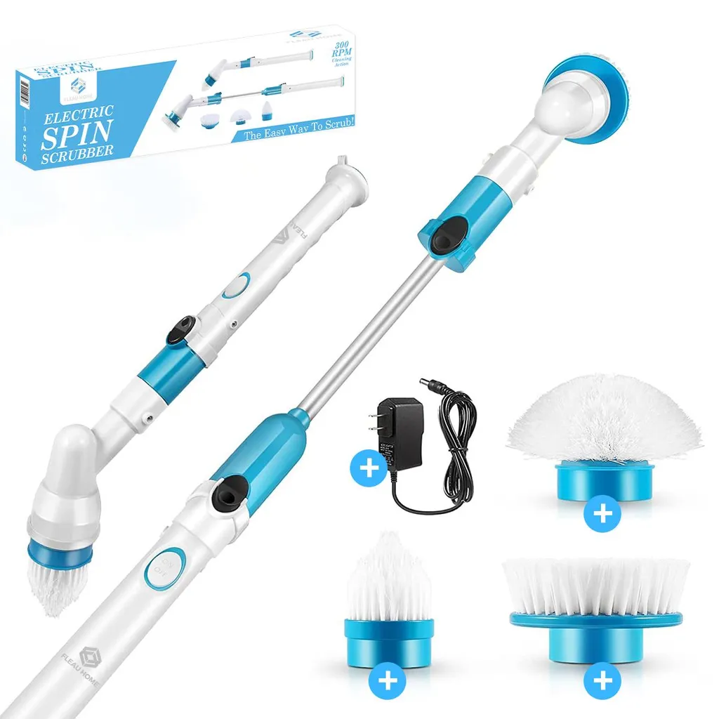 Brosse à récurer électrique rotative avec manche pour sol et faïence