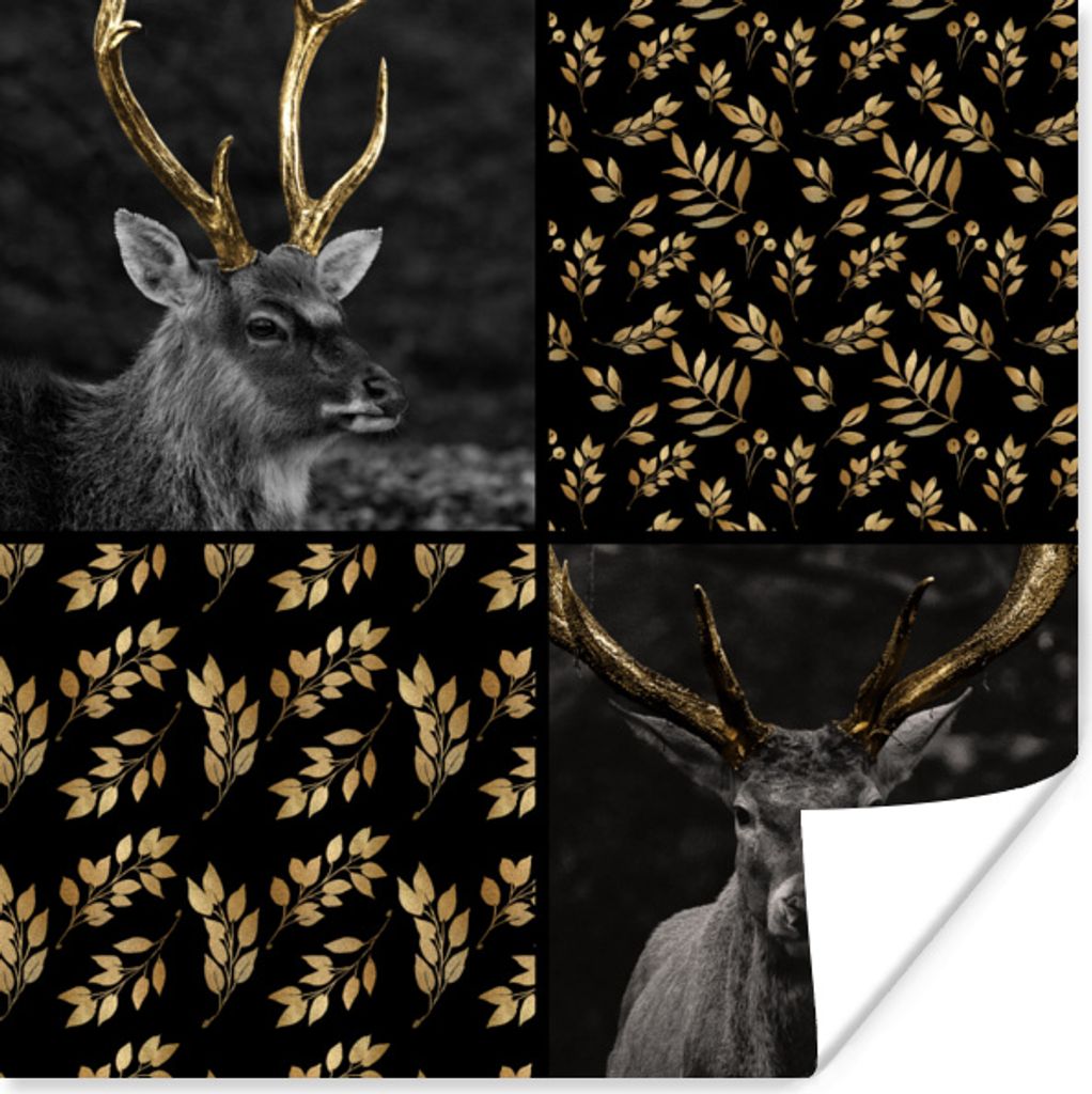MuchoWow Poster Collage - Tiere - Blätter - Gold 100x100 cm - Babyzimmer