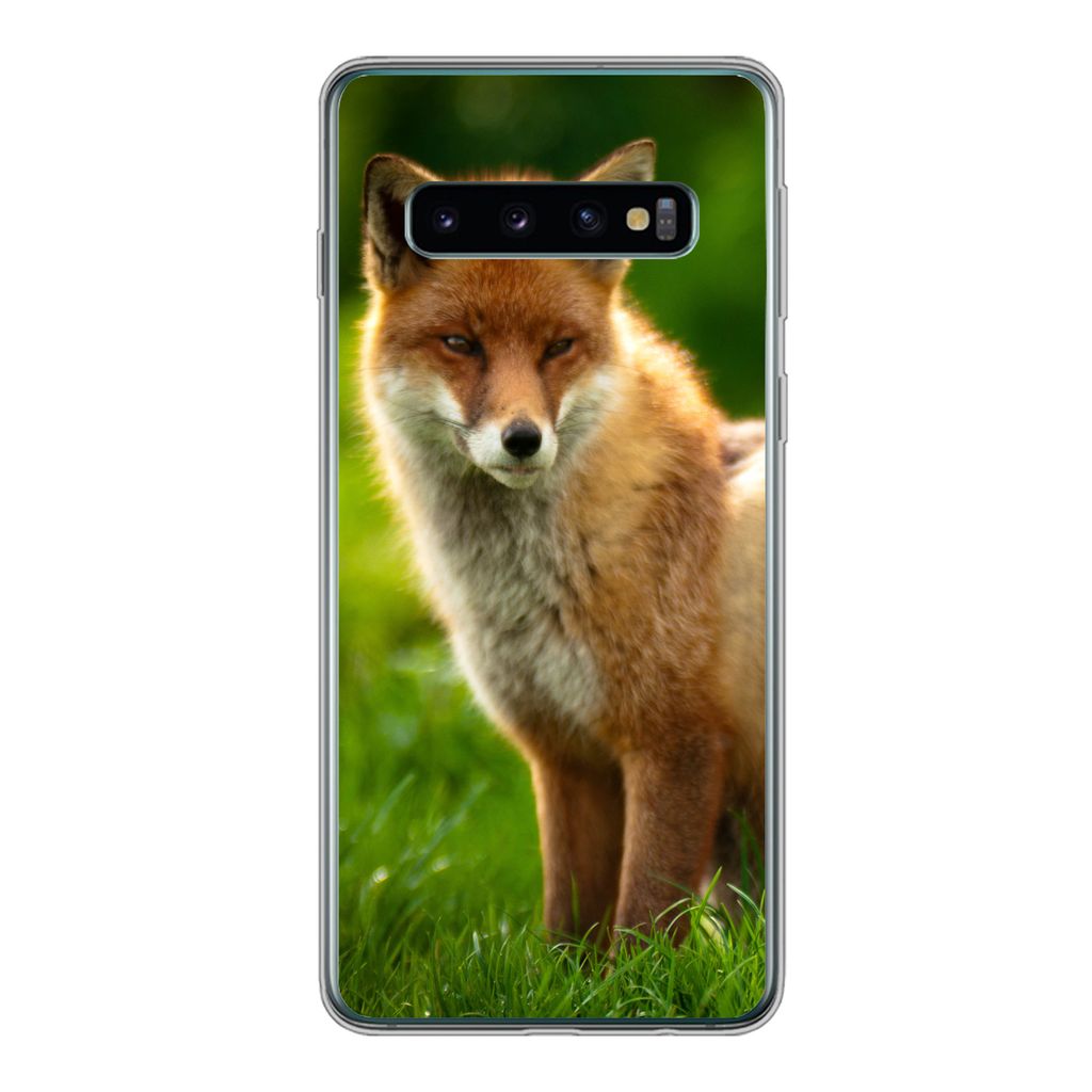 MuchoWow Handyhülle Schutzhülle Hülle für Samsung Galaxy S10 Fuchs - Licht - Gras Silikon Softcase Handy Hülle - Handytasche