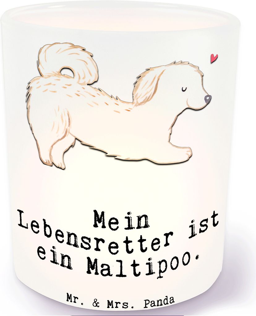 Mr. & Mrs. Panda Glas Windlicht Maltipoo Lebensretter - Transparent - Geschenk, Kerzenhalter, Mischling, Teelichthalter, Kreuzung, Kerzenglas, Terr...