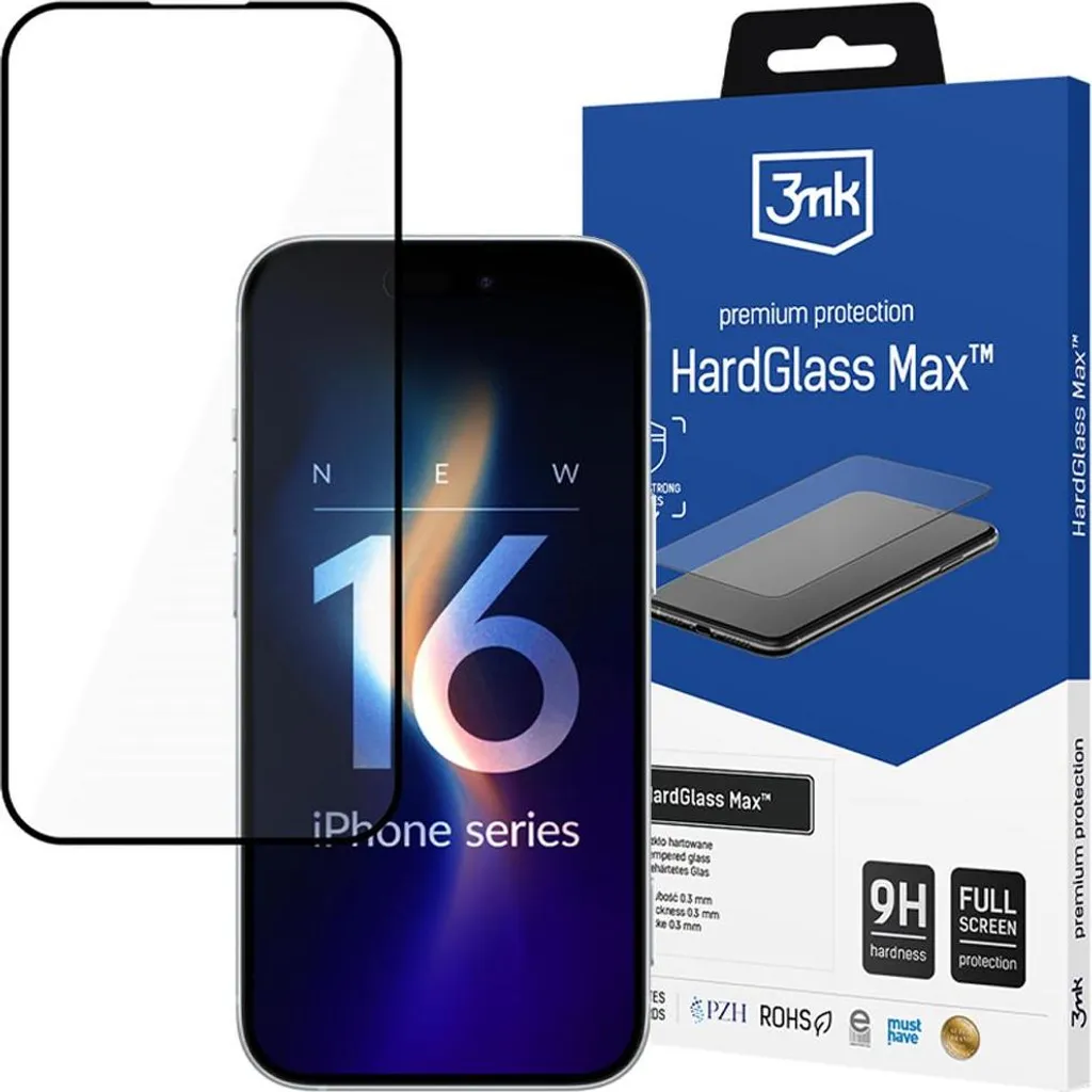 Protezione Schermo iPhone 16 Plus 3mk HardGlass Max - Nero 9H Pro