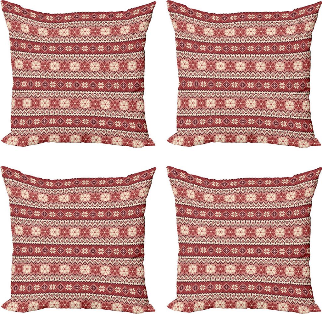 ABAKUHAUS nordisch Kissenbezug Set (4 Stück), Scandinavian Weihnachten Schnee, Moderner Doppelseitiger Digitaldruck, 60 cm x 60 cm, Dunkler Coral ...