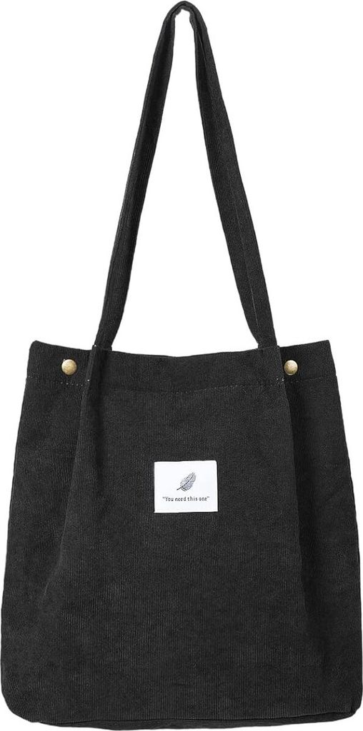 ASKSA Damen Umhaengetasche Cord Tasche Schultertasche fuer Arbeit Buero Reisen Einkaufen Schule und Alltag, Schwarz