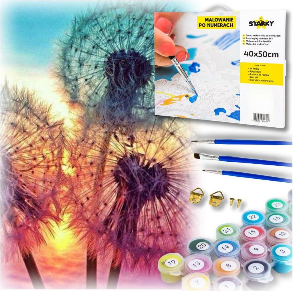 Malen nach Zahlen Set mit Rahmen, kreatives Bild, Pusteblumen, DIY, 40x40