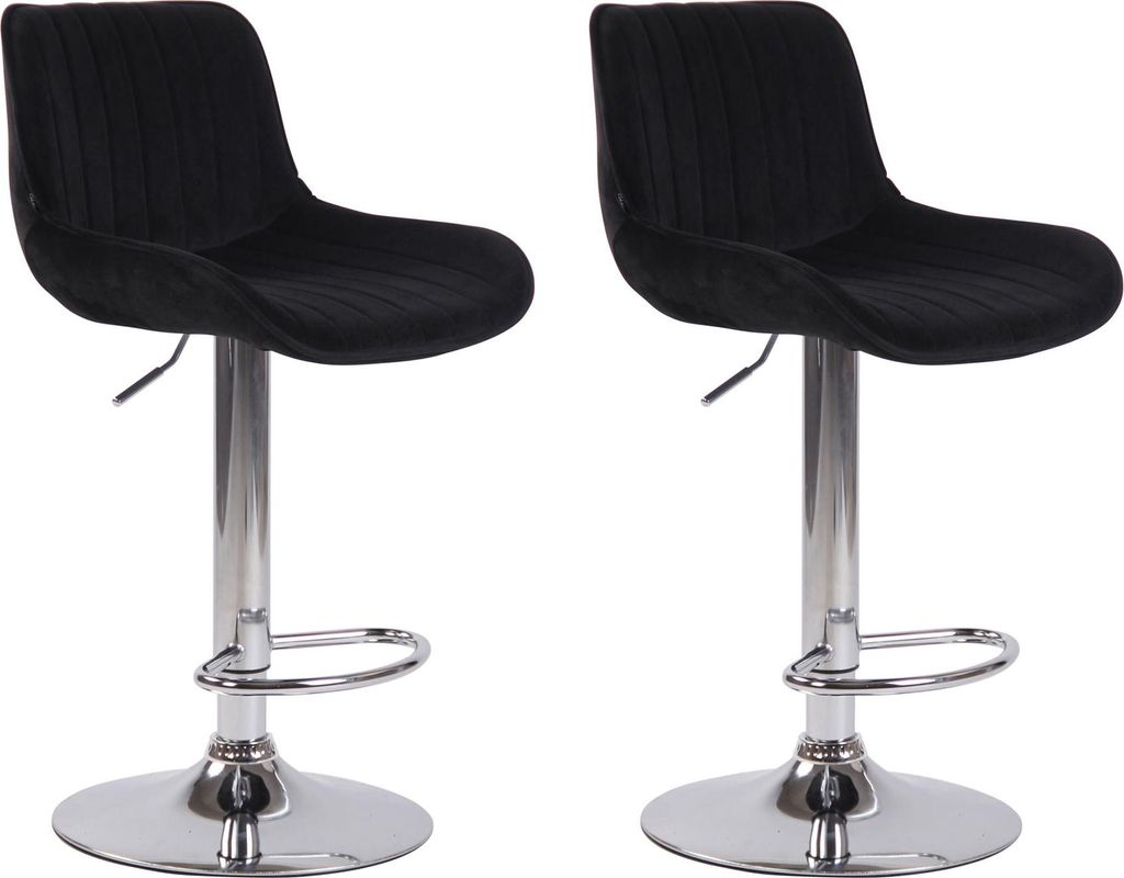 2er Set Barhocker BEKIM - Samt Schwarz 50x50x86 cm Silber | Barstuhl Höhenverstellbar Mit Lehne Drehbar Tresenhocker Tresenstuhl Kneipenhocker