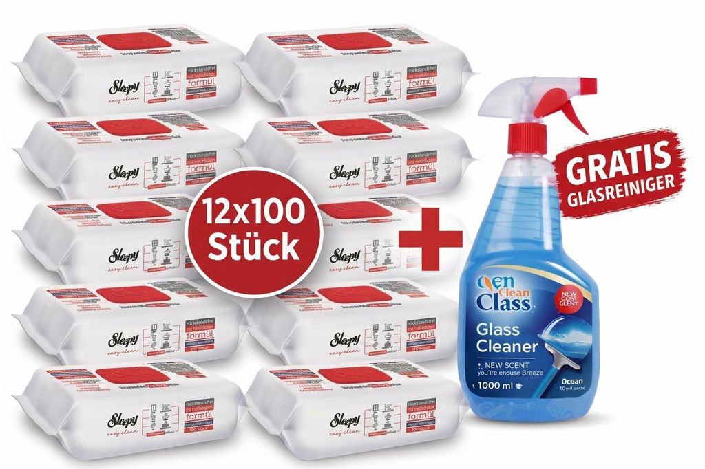 Sleepy Easy Clean Oberflächenreinigungstücher – 12x100 Kirsche + Glasreiniger GRATIS