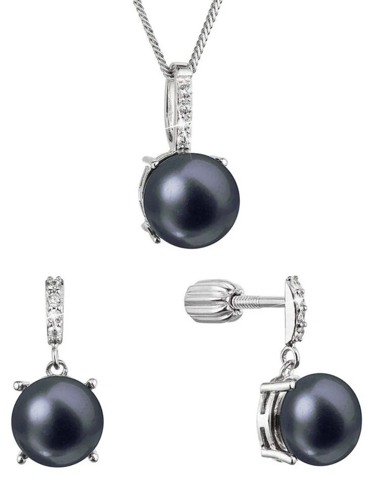 Parure Bijoux Mariage et Soirée Perles Noires avec Collier et Pendentif Pavona