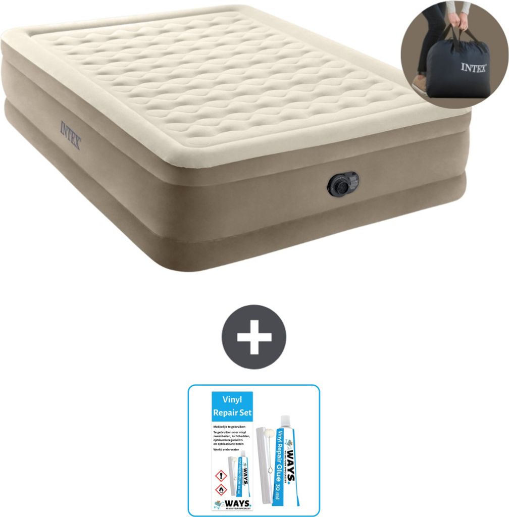 Intex Luftbett - 2 Personen - 152 x 203 x 46 cm - Beige - Inklusive Pumpe - Reperaturset