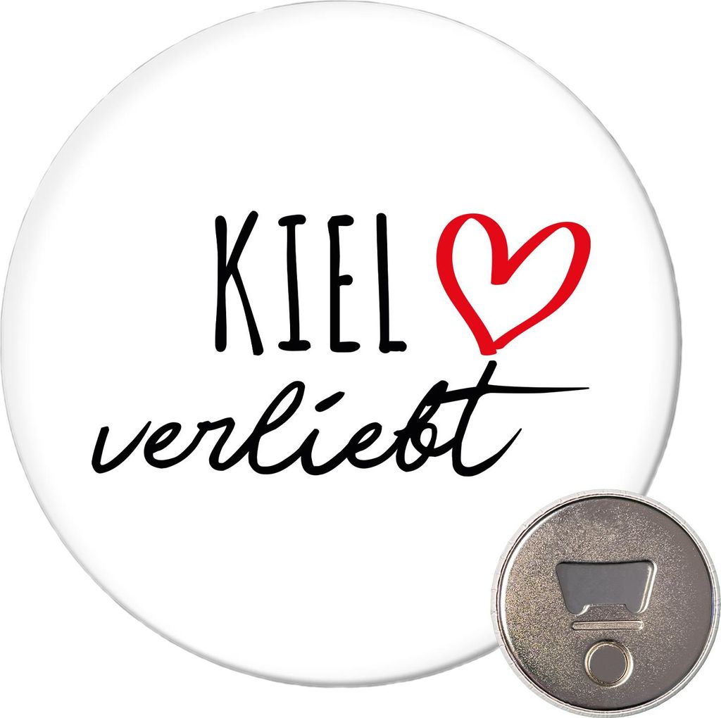 Huuraa Magnet Kiel verliebt 59mm Kühlschrankmagnet rund Flaschenöffner Geschenkidee