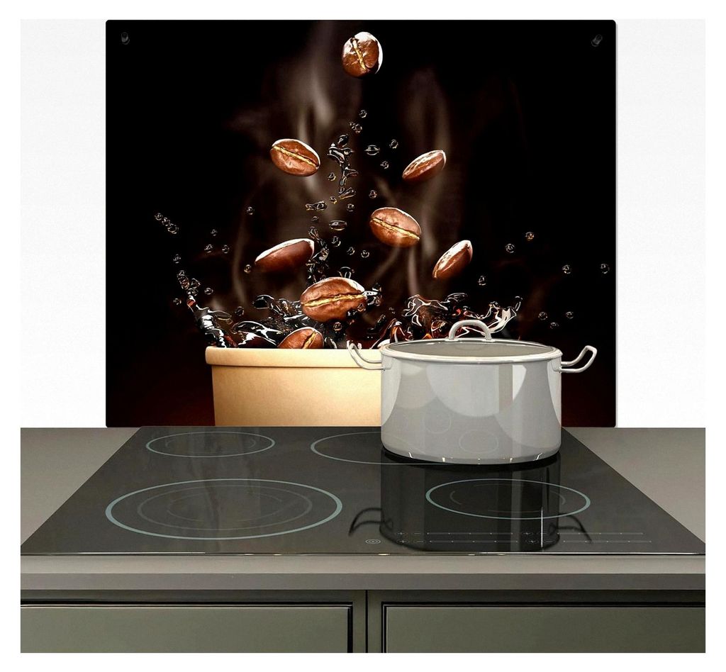 Spritzschutz Küchenrückwand Vinyl 60x52 cm Deko Wandschutz Wandverkleidung, Abdeckung für Glaskeramikkochfeld Kaffee - Schwarz - Kaffeebohnen