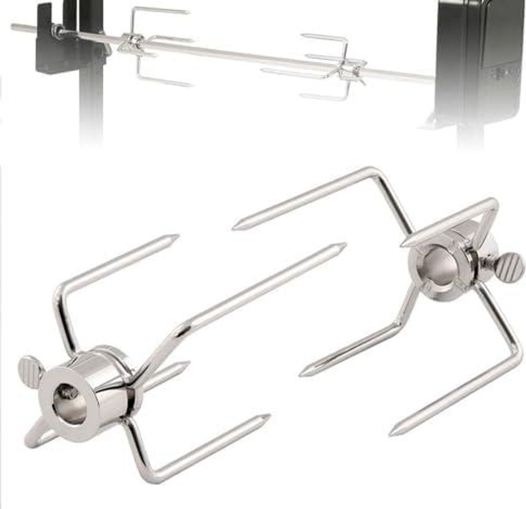 PIQIUQIU 2 Fleischklammer für Drehspieß, Rotisserie Gabeln Universal Edelstahl Fleischnadel für Hähnchen, Schaschlik-Durchmesser 12mm