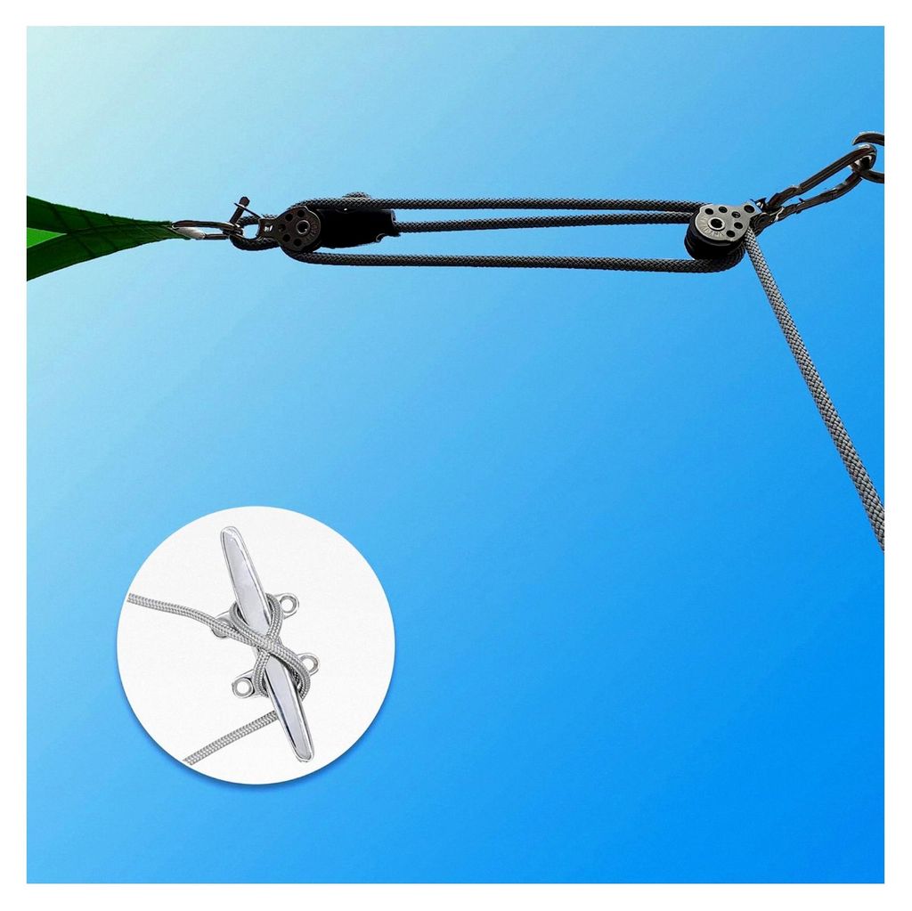 3-Fach Flaschenzug mit 4-Loch Klampe und Seilzug für Sonnensegel und Segel