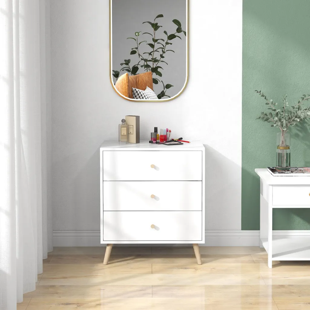Petite commode 3 tiroirs gain de place blanche et bois - Solution rangement - 9