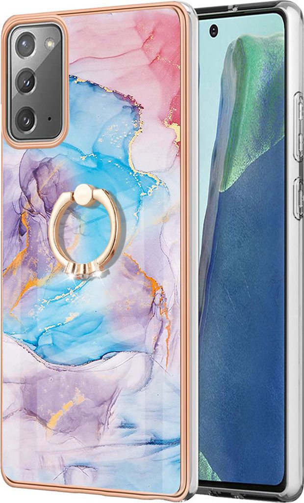 Hülle für Samsung Galaxy Note 20 Muster TPU Silikon Stoßdämpfer Bumper Schutzhülle mit Ring Ständer Blau