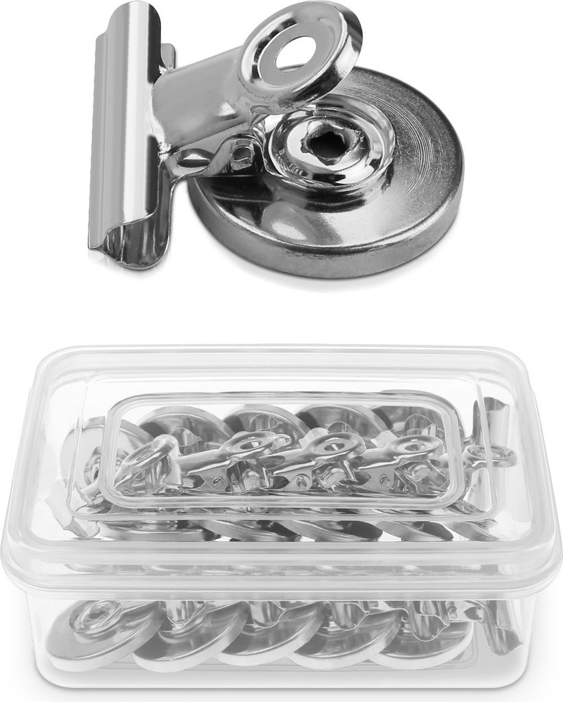 Navaris Kühlschrank Magnet Clips Set - 15x Magnetclip Kühlschrankmagnete sehr stark mit Klammer - Deko für Küche Magnettafel Whiteboard Silber
