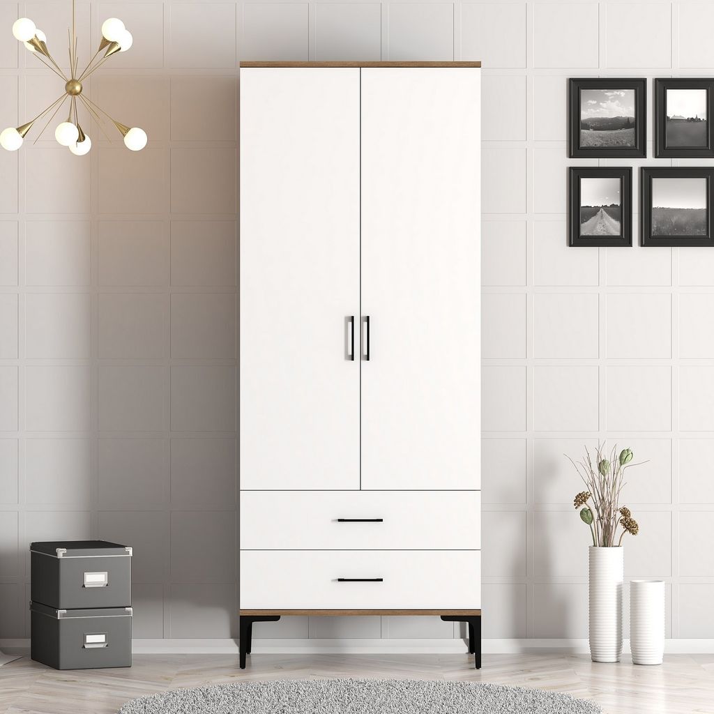 Skye Decor, Kumsal T - Walnut, White, Kleiderschrank, Nussbaum, 100 % MELAMINBESCHICHTETE SPANPLATTEN, 80 x 201,4 x 47,5 cm