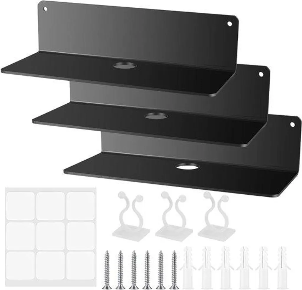 Tablette murale suspendue noire en acrylique pour décoration d'intérieur