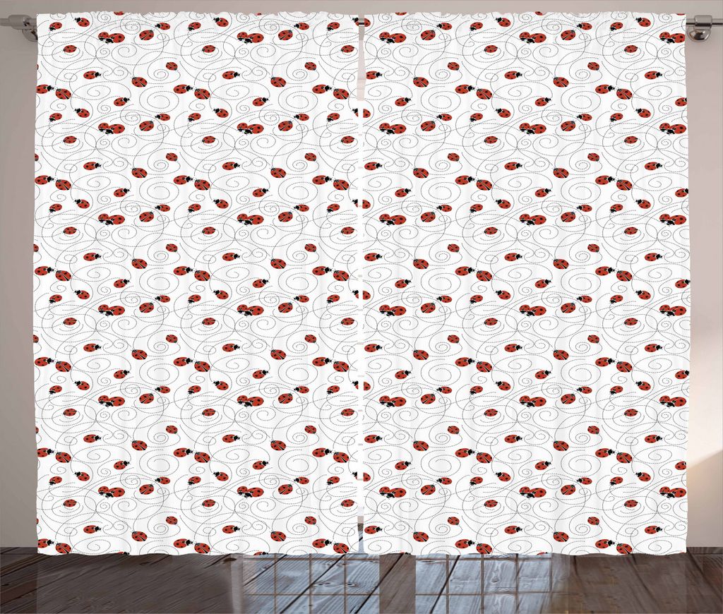 ABAKUHAUS Marienkäfer Rustikaler Vorhang, Romantisch Glückskäfer, Wohnzimmer Universalband Gardinen mit Schlaufen und Haken, 280 x 225 cm, Weiß...