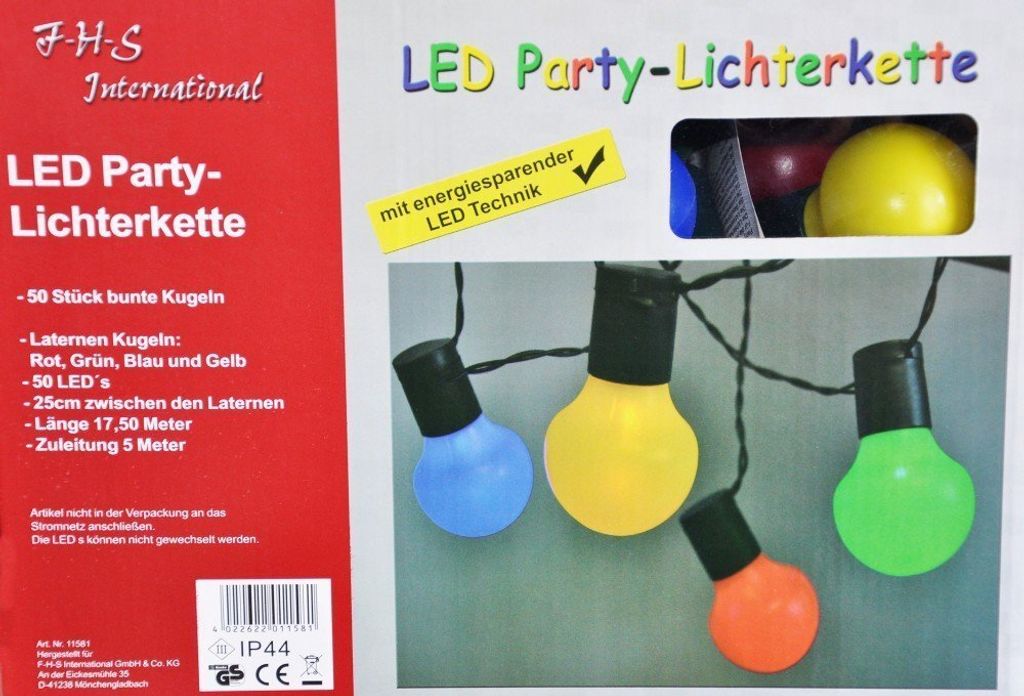 LED Party-Lichterkette 17,5m mit 50 Kugel-Laternen bunt Produktbild 